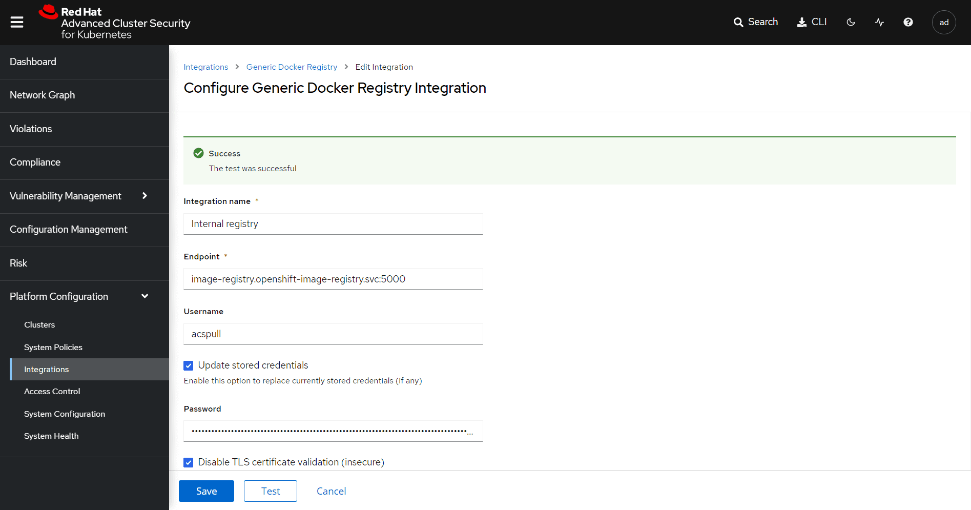 Scanning the OpenShift Internal Registry