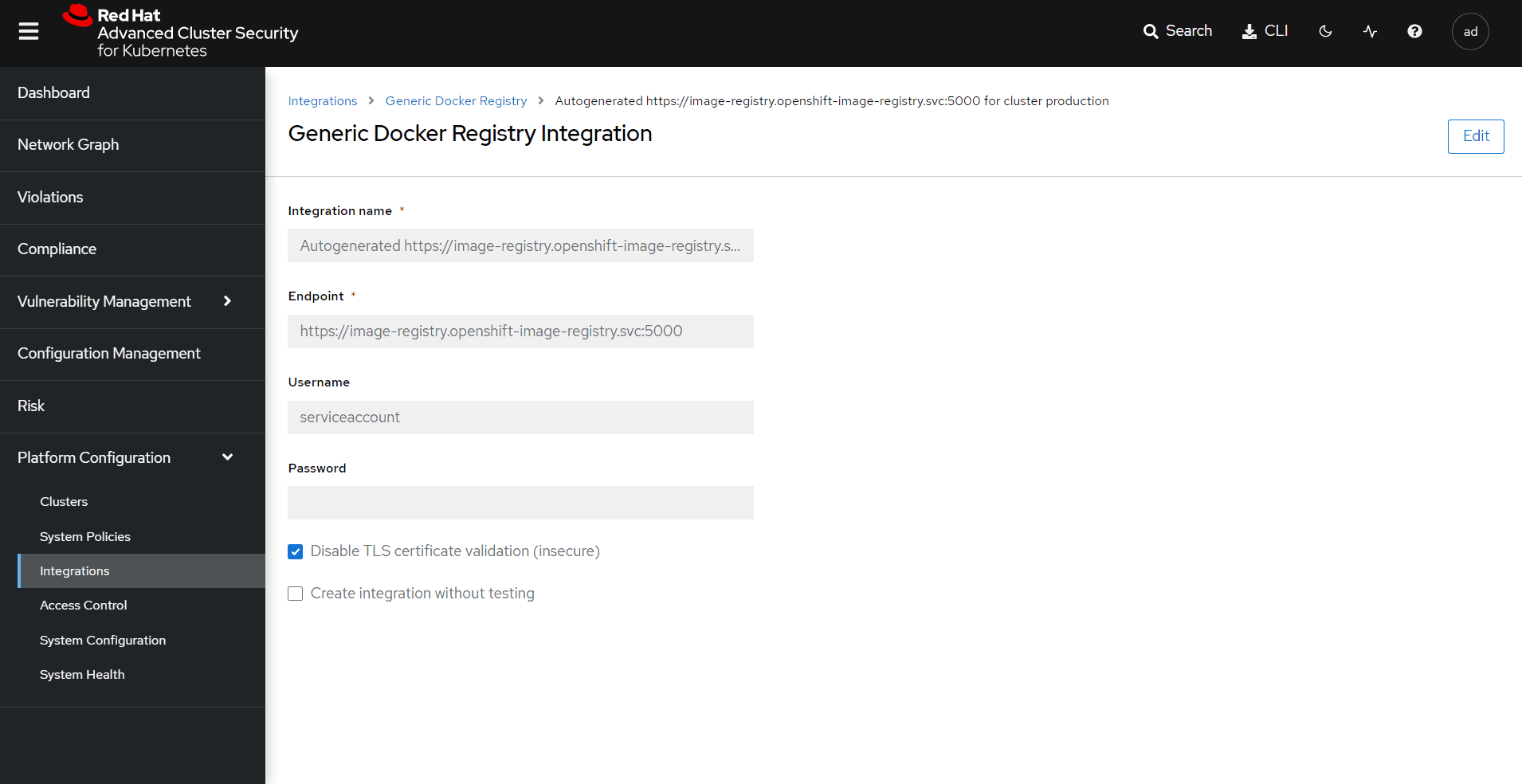 Scanning the OpenShift Internal Registry