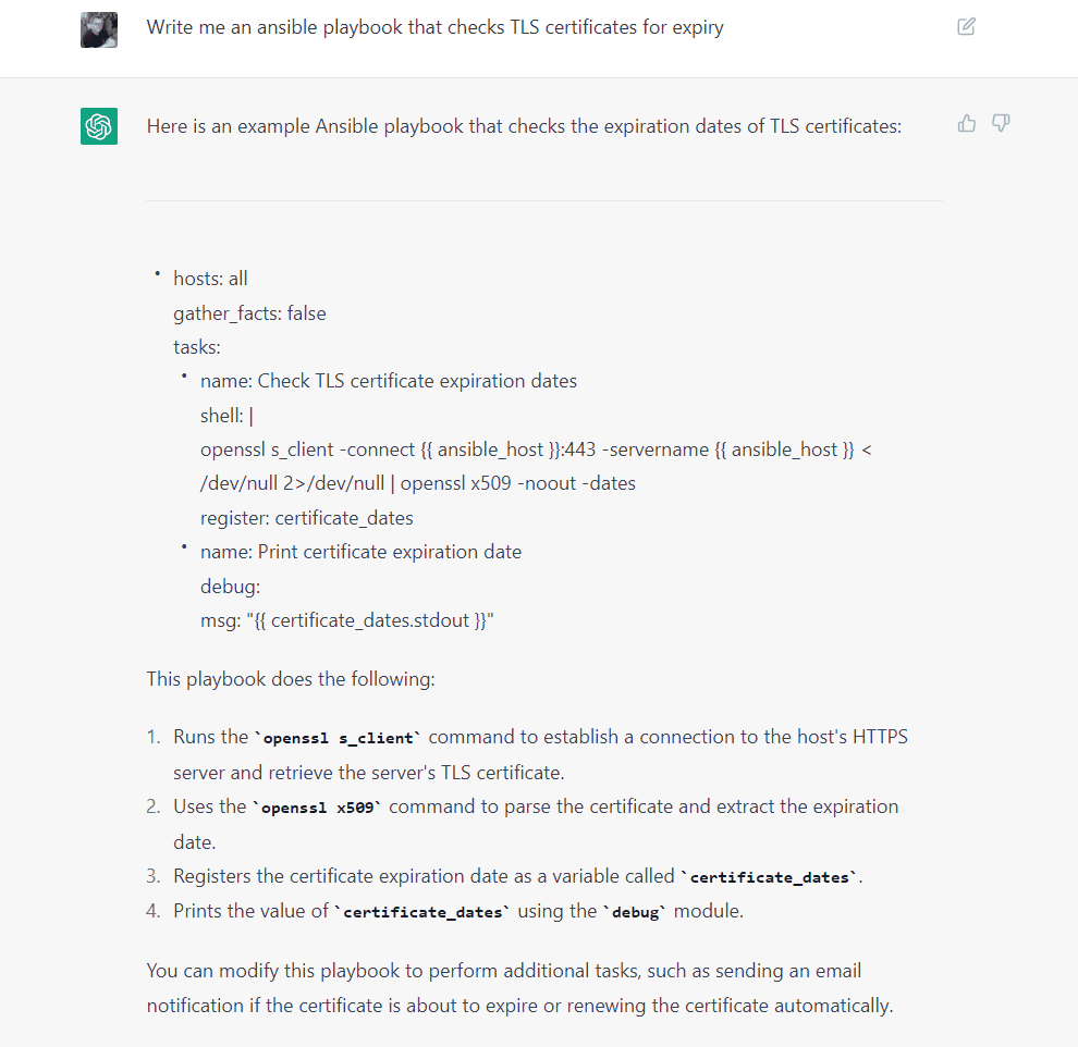 ChatGPT Ansible playbook