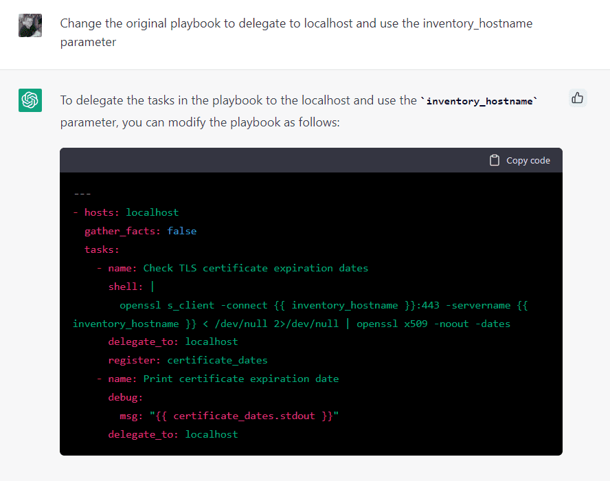 Ansible ChatGPT modifications