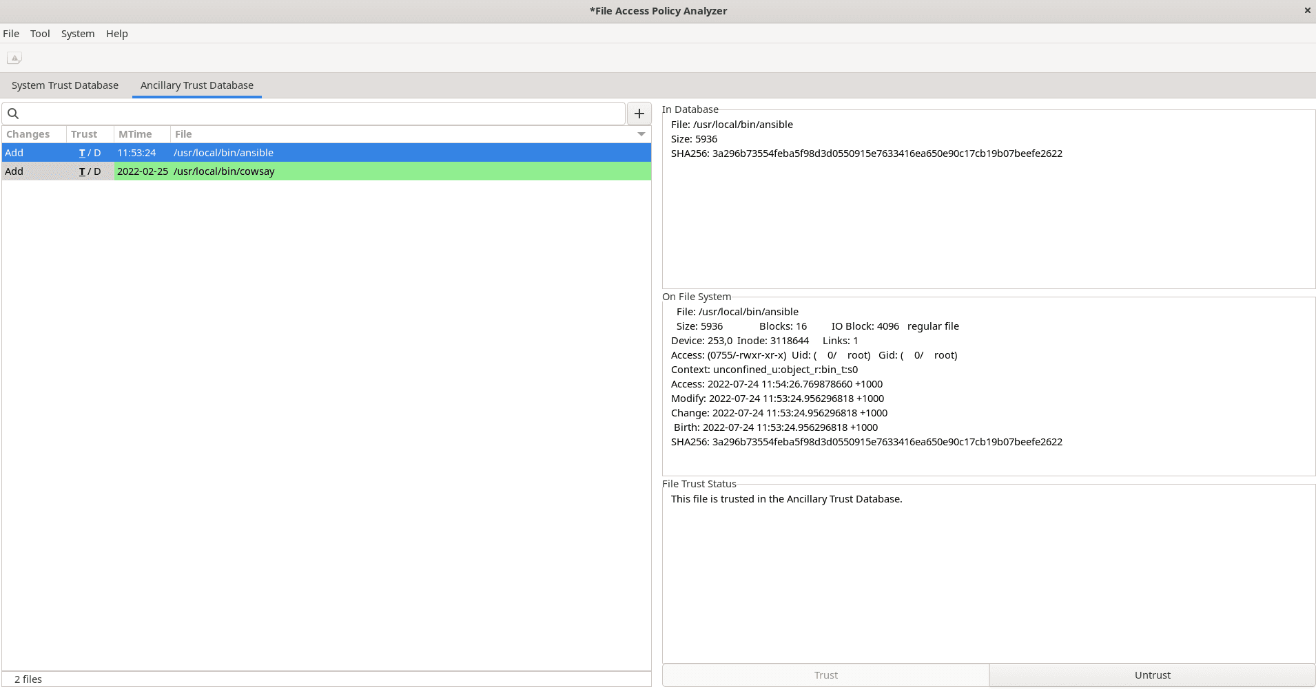 ansible app trust