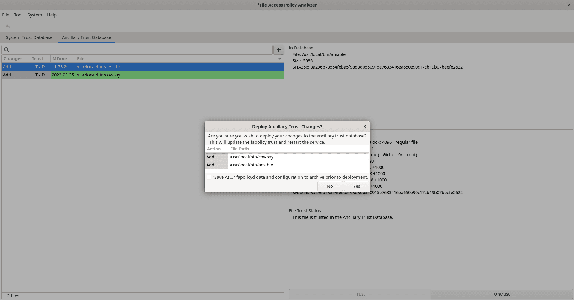 trust db changes