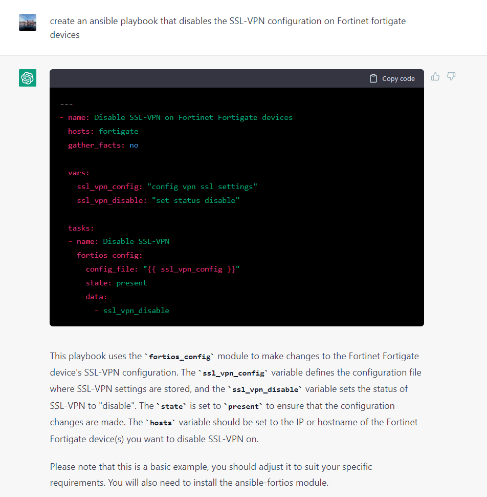 ChatGPT FortiGate solution