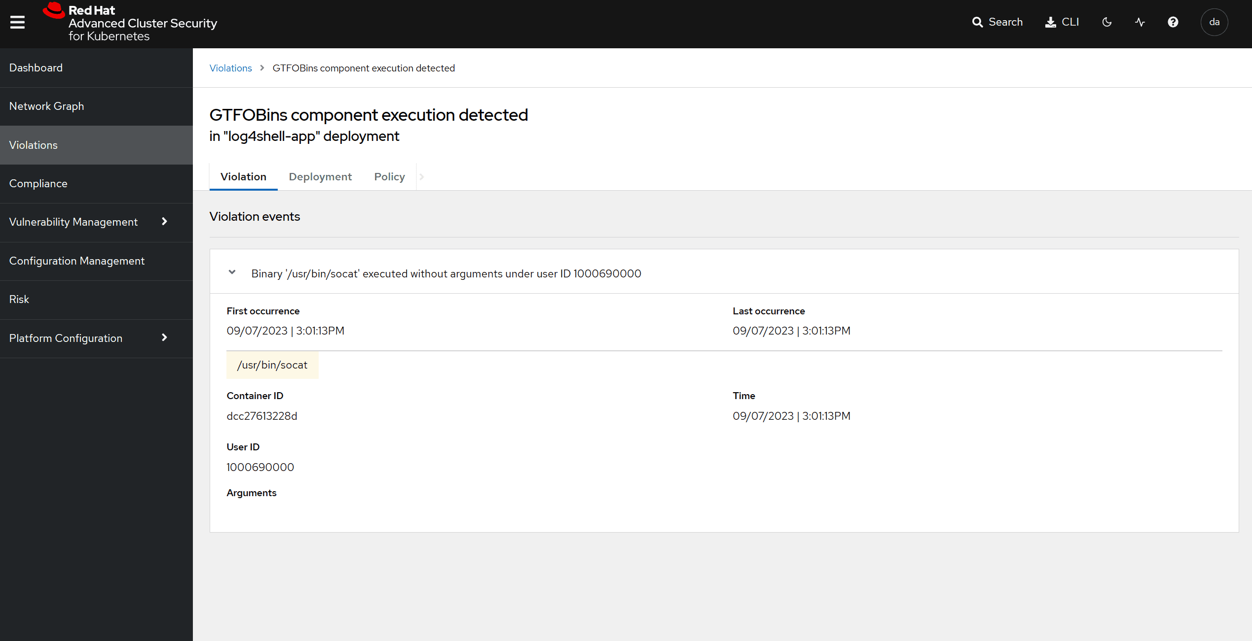 GTFOBins runtime violation