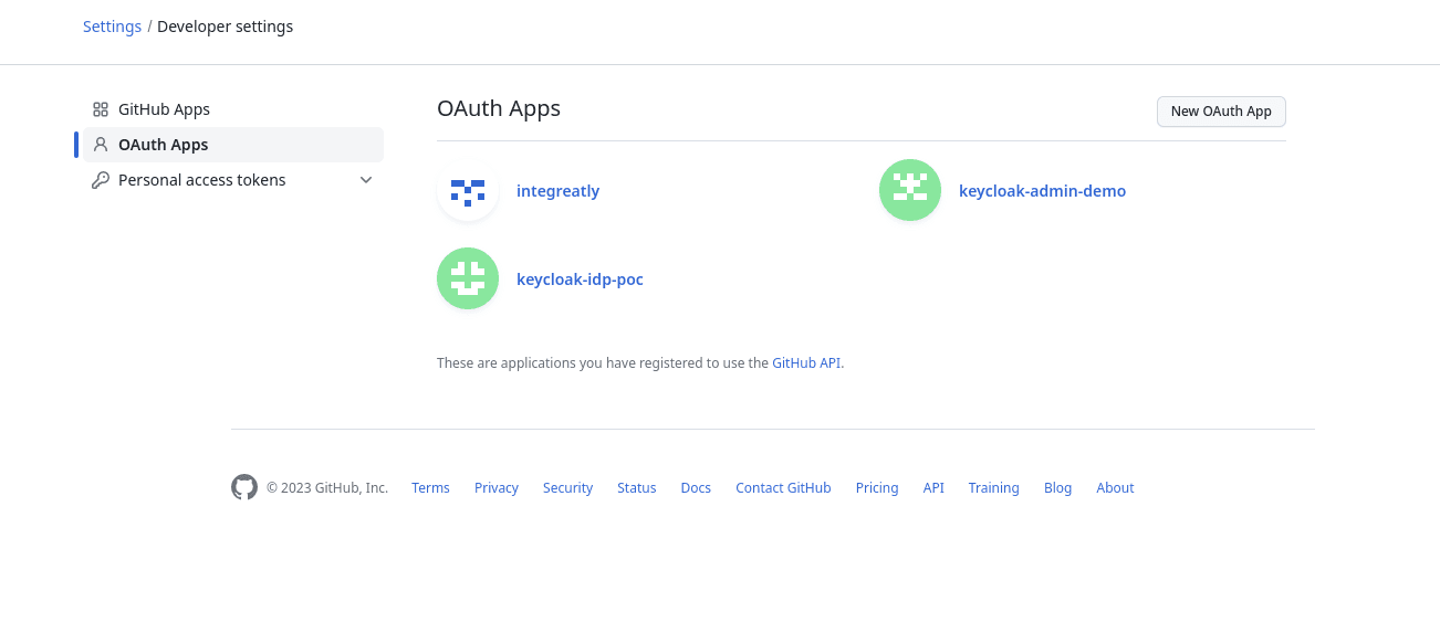 Github developer settings