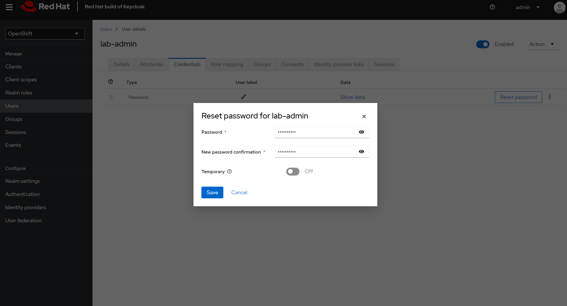 user password reset