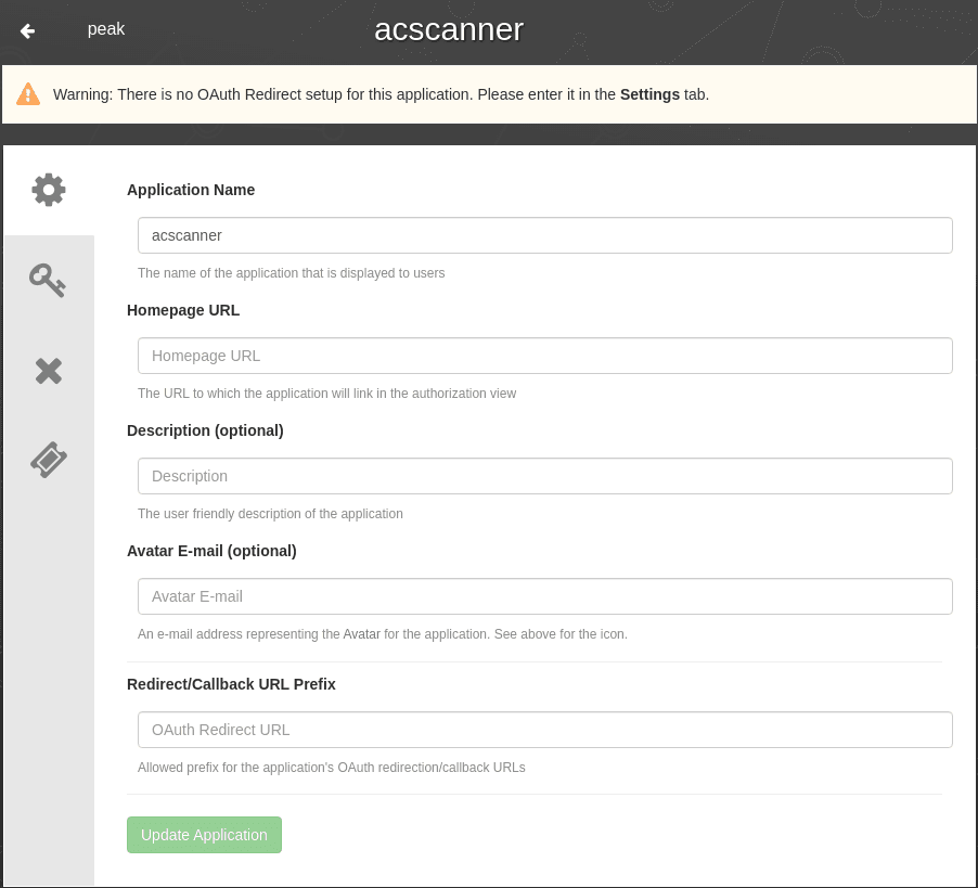 Quay OAuth app form