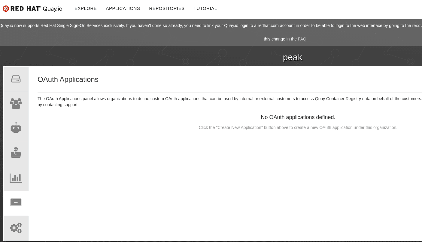 Quay screenshot showing OAuth apps