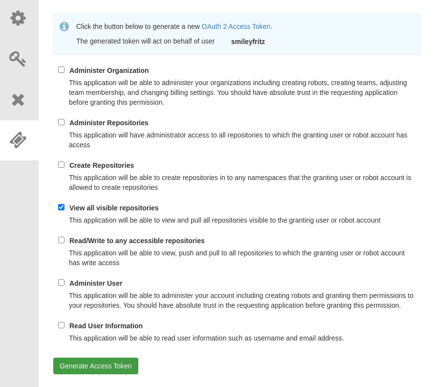 Quay OAuth token generation